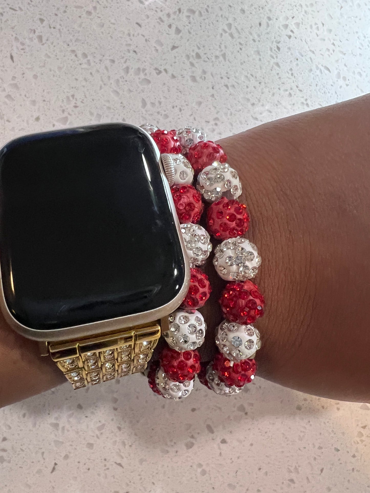 Set of 2 Red/White Pave Bracelets