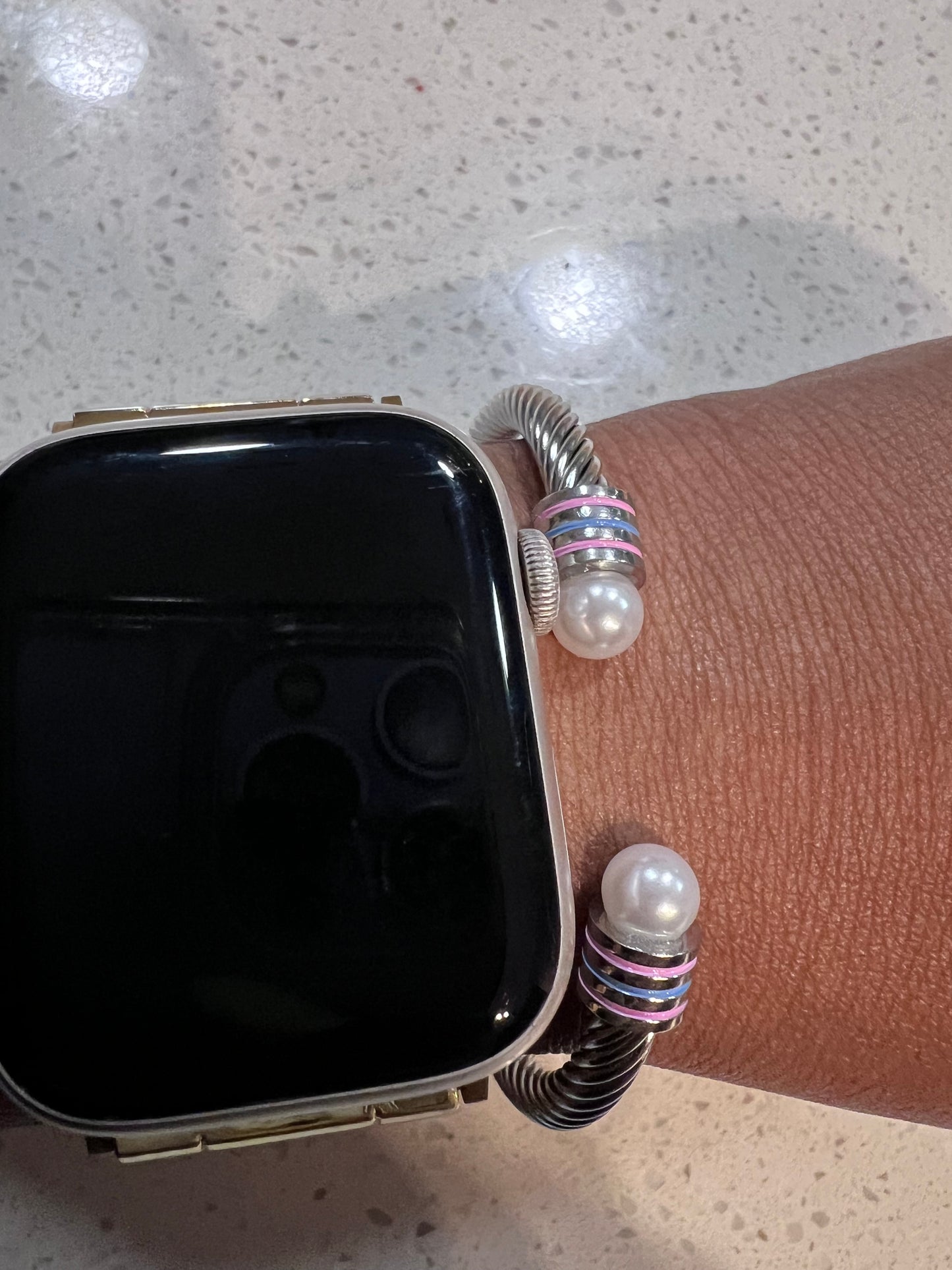 Pink/Blue Pearl Cable Bracelet