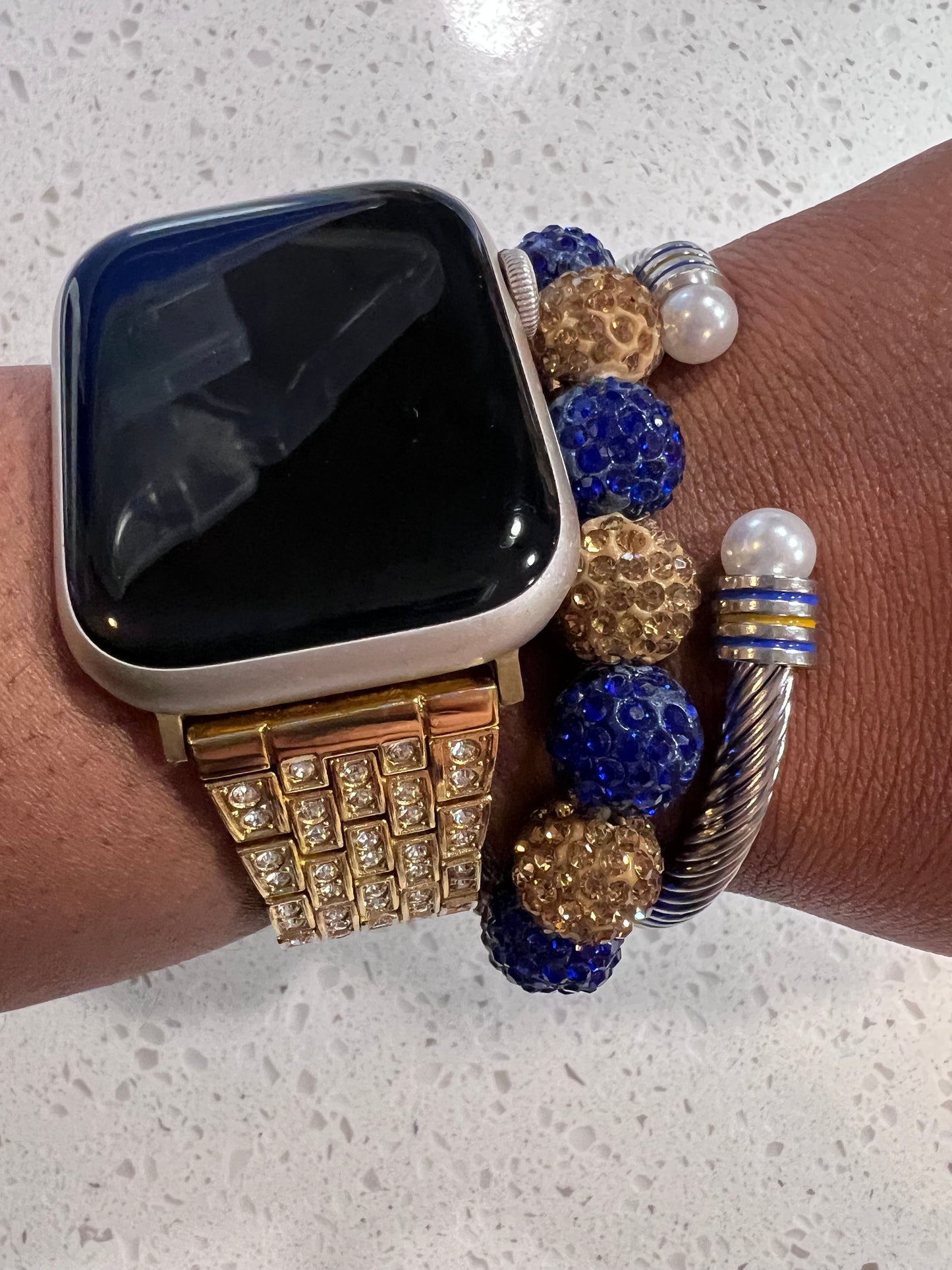 Set Large Blue/Gold Pave and Cable Bracelet