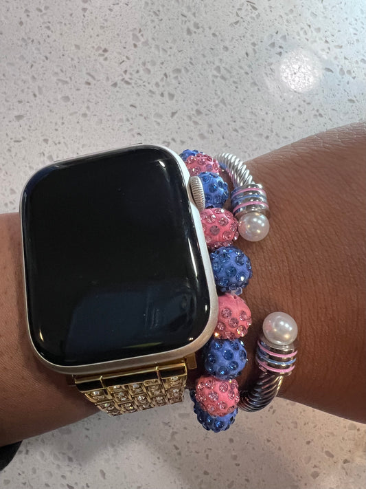 Set Pink and Blue Pave and Cable Bracelet