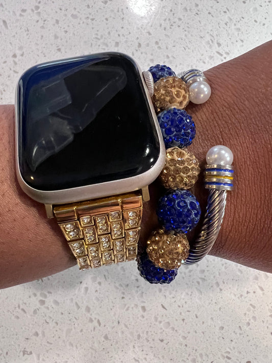 Set Large Blue/Gold Pave and Cable Bracelet