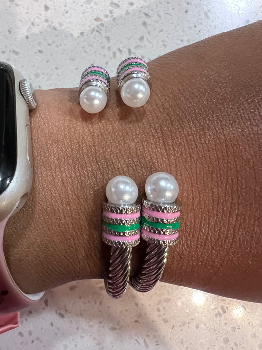 2 Piece Set Pretty Pearl Textured Cable Bracelet