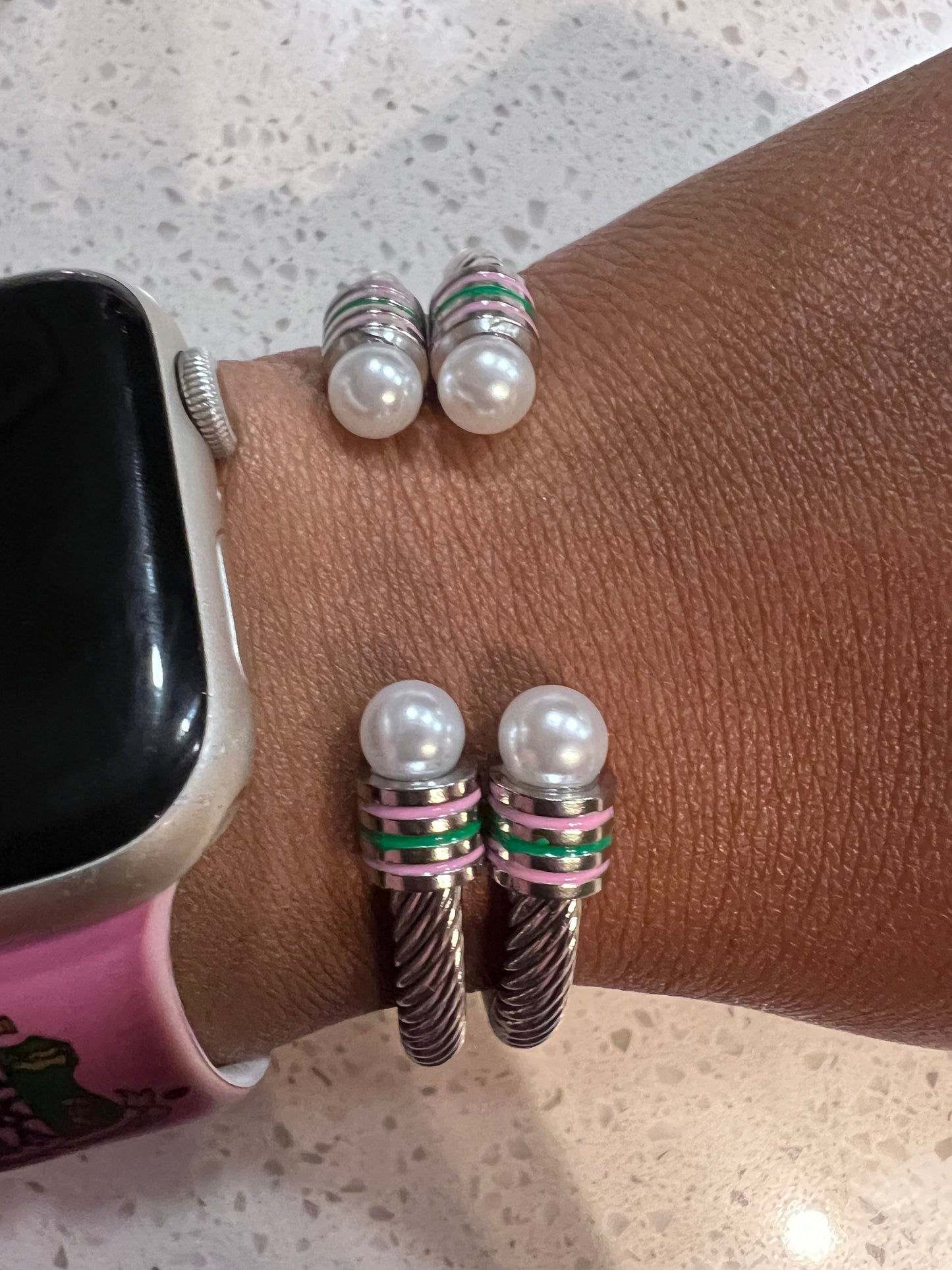 2 Piece Set Pretty Pearl Cable Bracelet