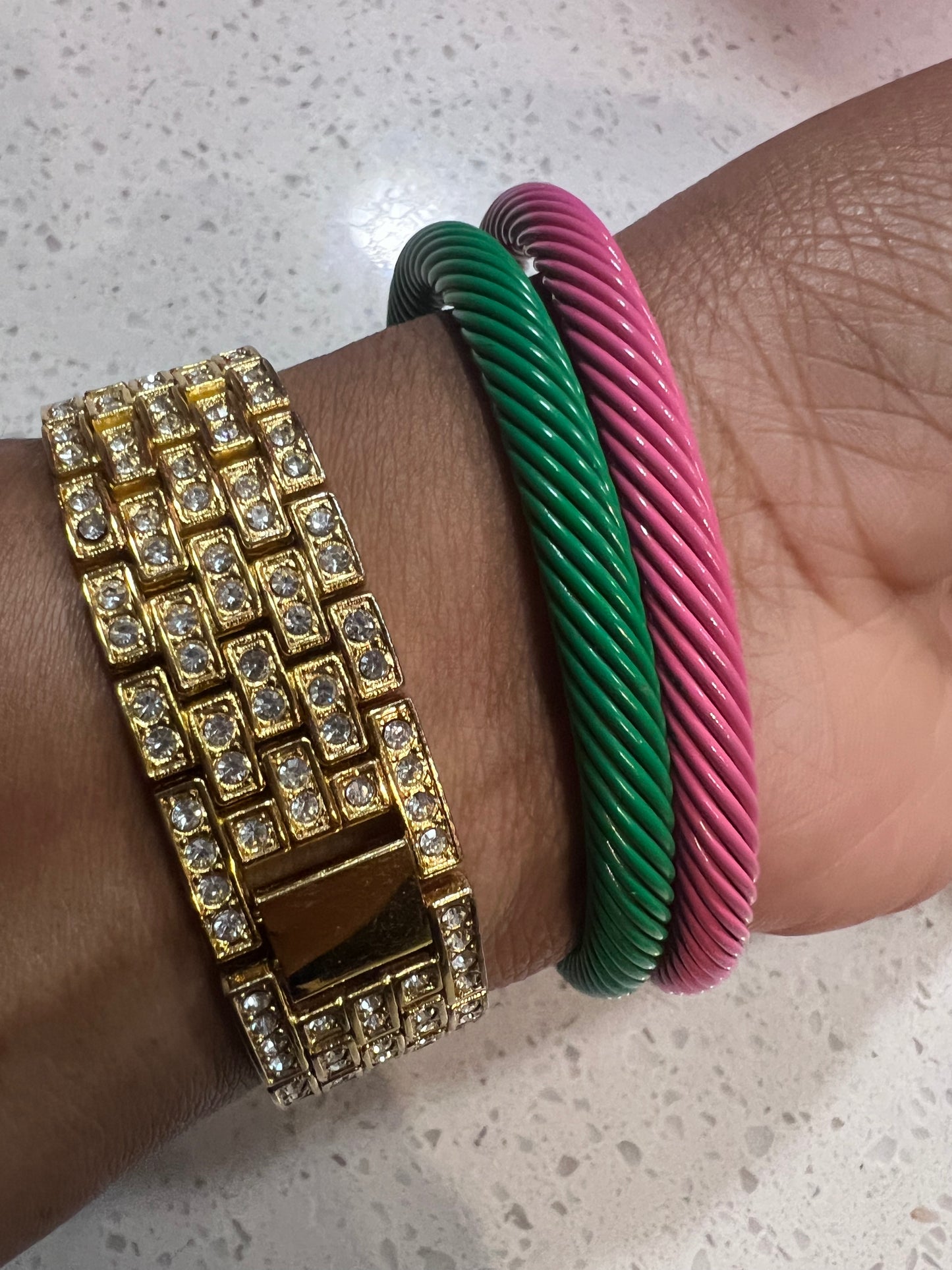 Pink and Green Bling Cable Bracelet Set