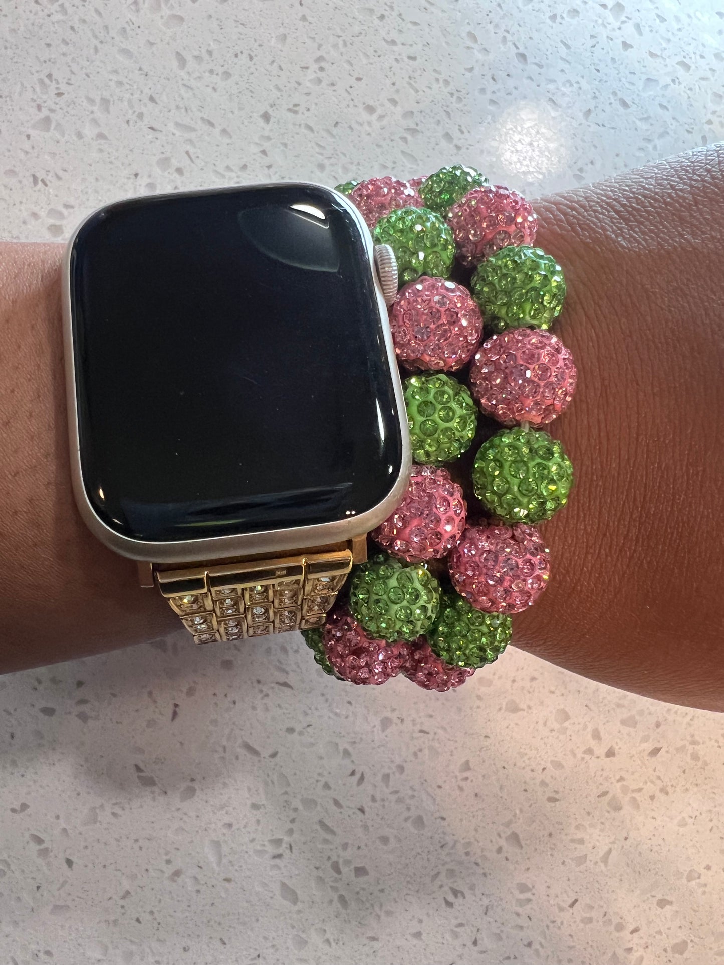 Pretty Set of 2 Large Bead Pave Bracelet