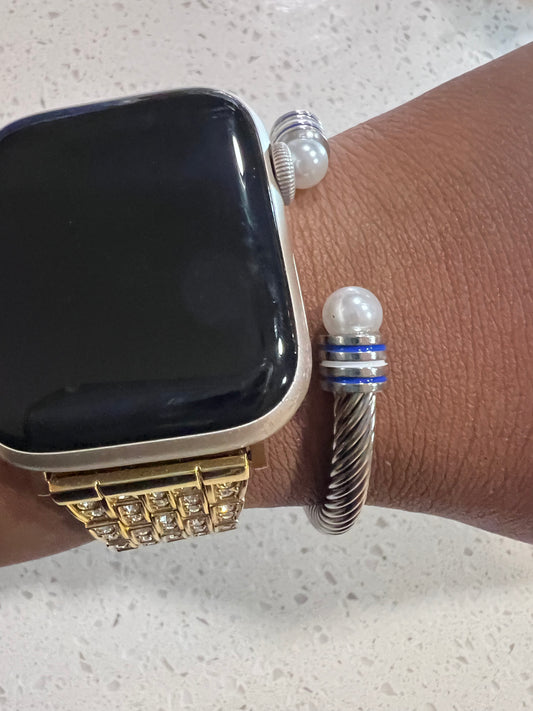 Blue/White Pearl Cable Bracelet