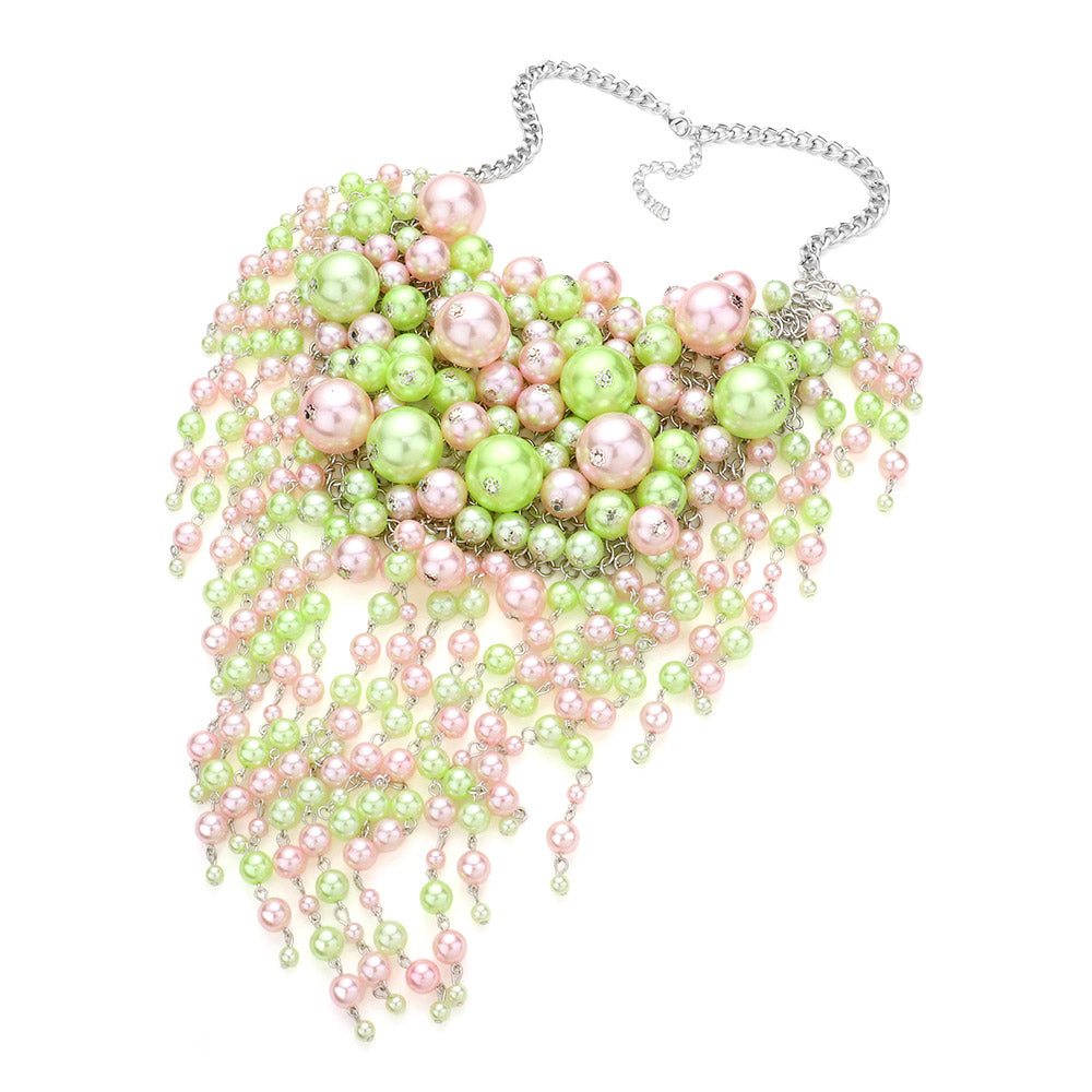 Pink and Green Chunky Pearl Necklace